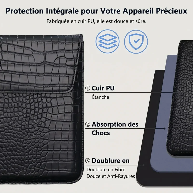Pochette ordinateur CrocoTilt - Inclinaison Ergonomique & Protection Crocodile