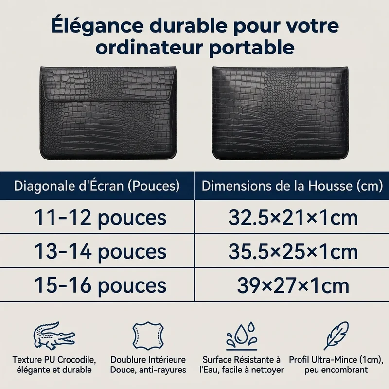 Pochette ordinateur CrocoTilt - Inclinaison Ergonomique & Protection Crocodile
