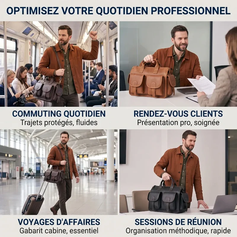 Porte-documents homme Bastion - Protection PC & Organisation Cuir