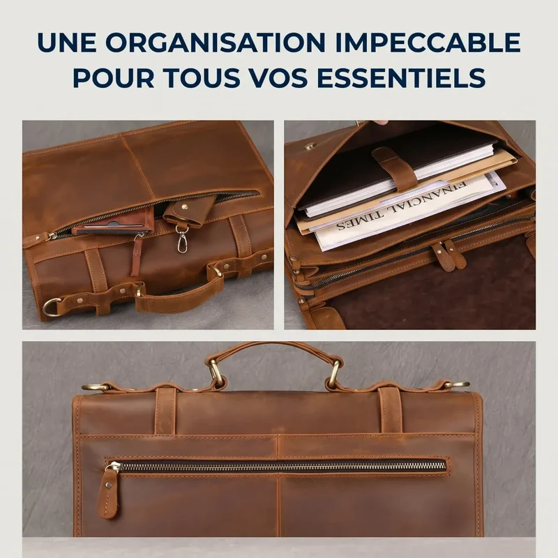 Porte-documents TriVault - Organisation Triple Soufflet & Protection Cuir