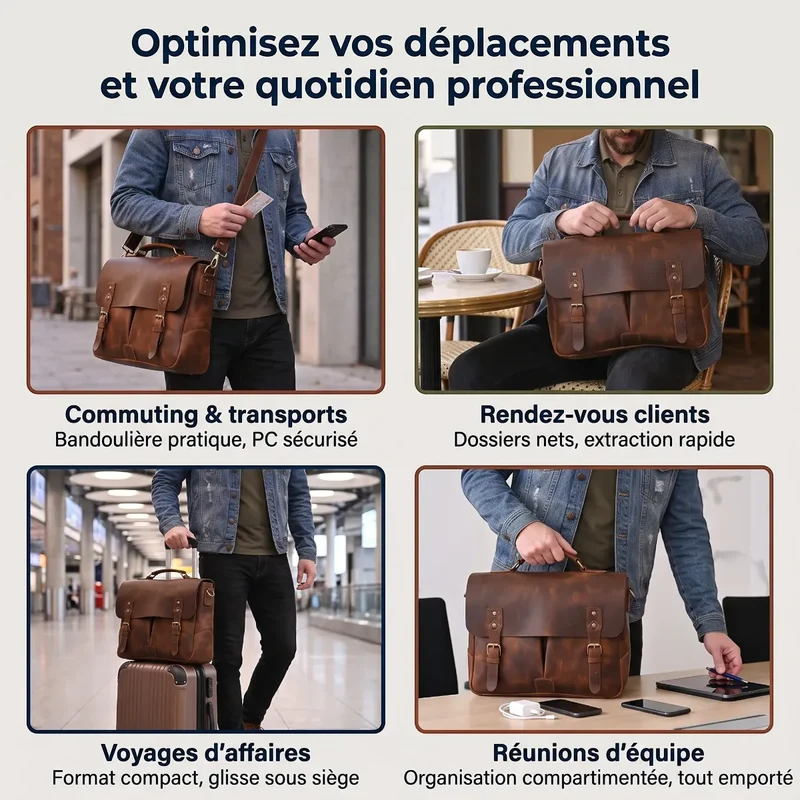 Porte-documents homme Twinora - Organisation Optimale & Cuir Véritable