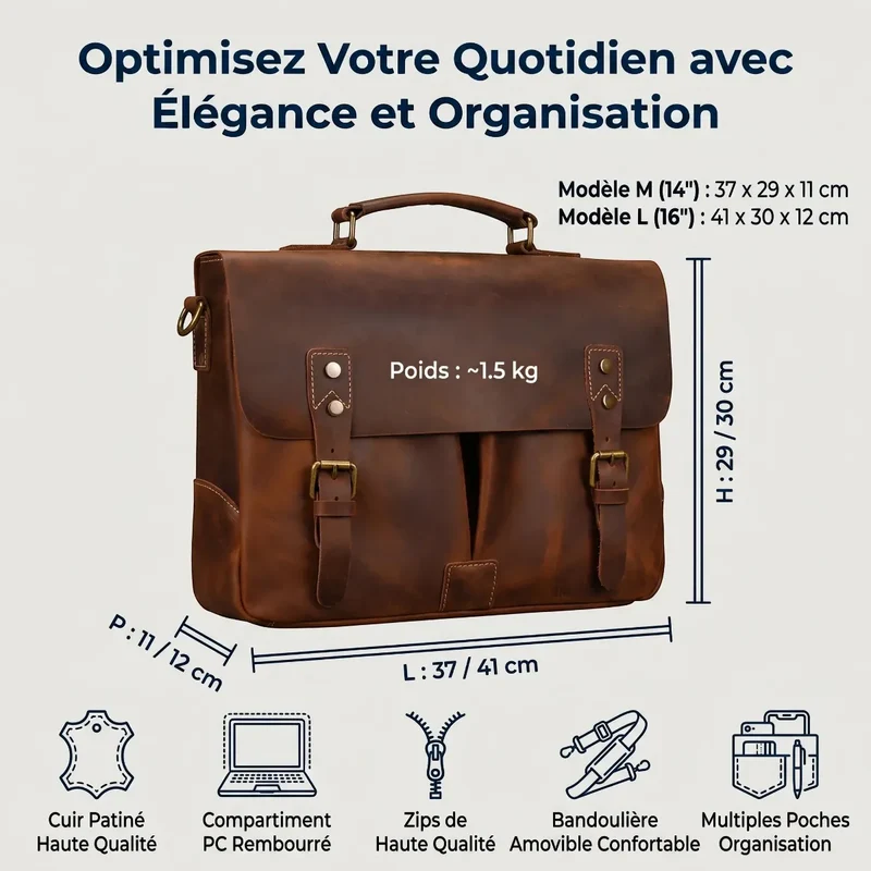 Porte-documents homme Twinora - Organisation Optimale & Cuir Véritable
