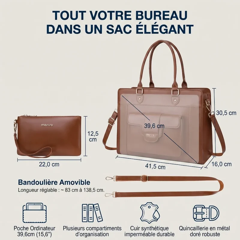 Sac ordinateur femme Duora - Ergonomie posturale & Élégance mobile