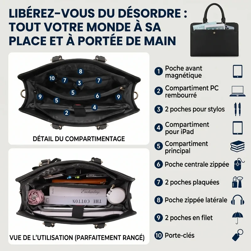 Sac ordinateur femme Kalea - Confort postural & Organisation absolue