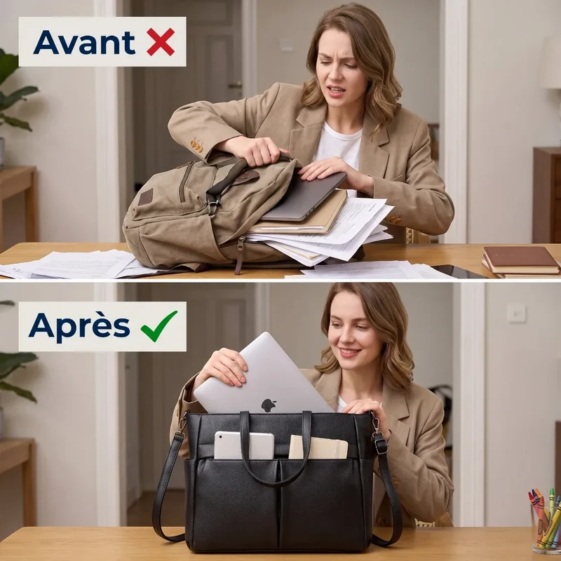 Sac ordinateur femme Optima - Cabas Cuir PU 14" Ergonomique