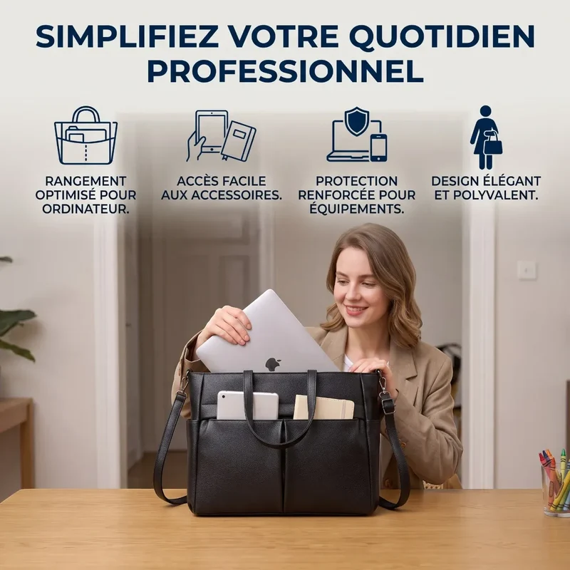 Sac ordinateur femme Optima - Cabas Cuir PU 14" Ergonomique