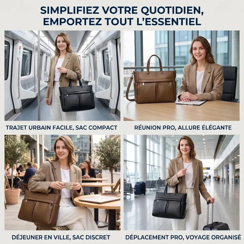 Sac ordinateur femme Optima - Cabas Cuir PU 14" Ergonomique