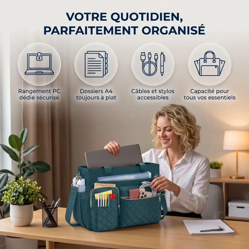 Sac ordinateur femme Versalia - Cabas Multi-Poches & Ergonomique