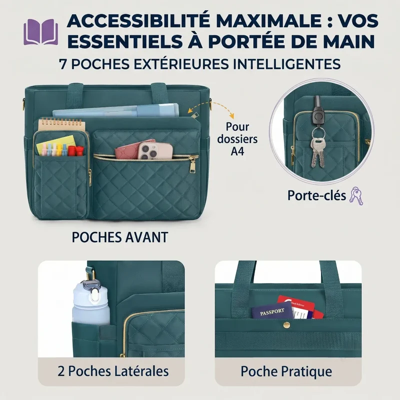 Sac ordinateur femme Versalia - Cabas Multi-Poches & Ergonomique