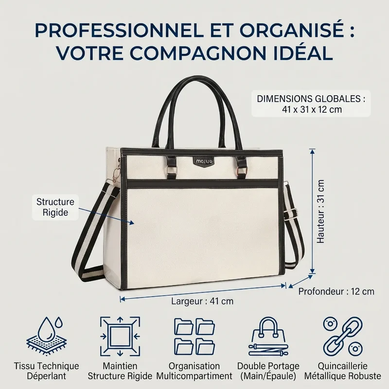 Sac ordinateur femme Duetto - Cabas 2-en-1 avec Pochette