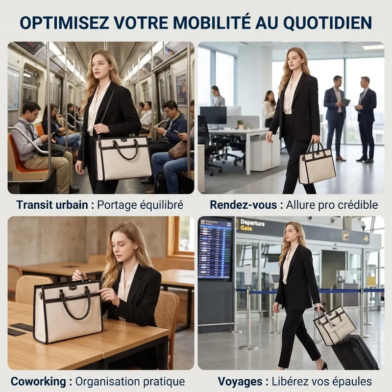 Sac ordinateur femme Duetto - Cabas 2-en-1 avec Pochette