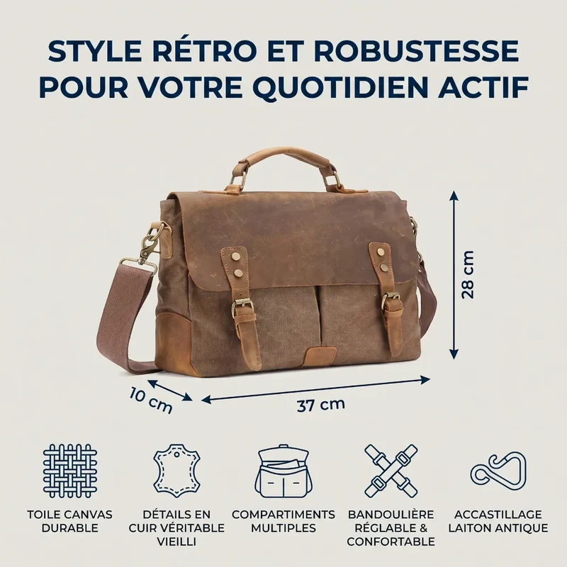 Sacoche ordinateur pour homme Heritex - Ergonomie Épaules & Protection Antichoc