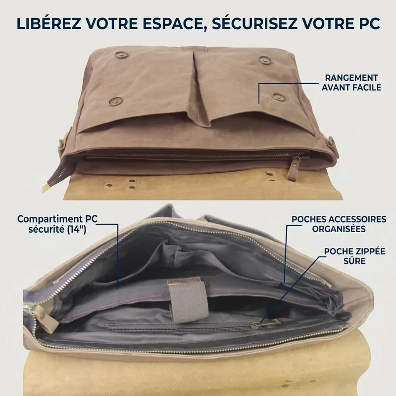 Sacoche ordinateur pour homme Heritex - Ergonomie Épaules & Protection Antichoc