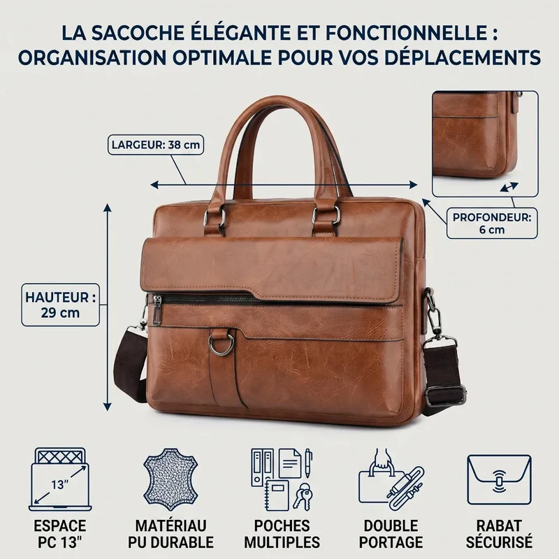 Sacoche ordinateur pour homme Strata - Port Ergonomique & Protection Antichoc
