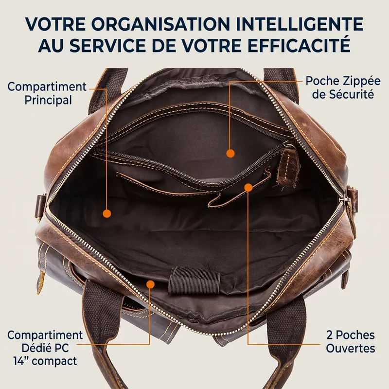 Sacoche ordinateur pour homme DuoCraft - Confort postural & Prestige cuir