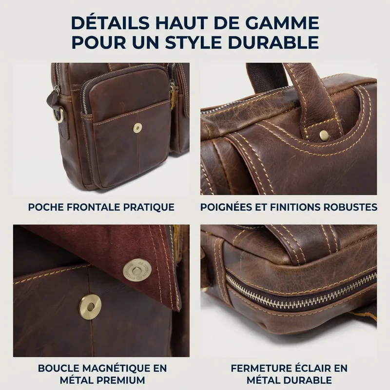 Sacoche ordinateur pour homme DuoCraft - Confort postural & Prestige cuir