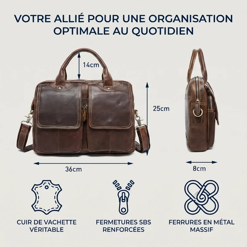 Sacoche ordinateur pour homme DuoCraft - Confort postural & Prestige cuir