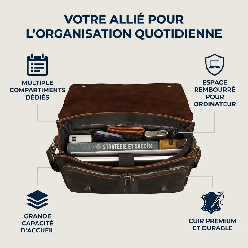 Sacoche ordinateur pour homme L'Ambassadeur - Posture soulagée & Allure prestige