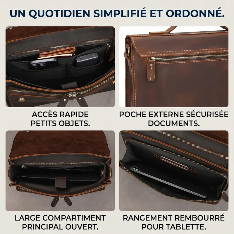 Sacoche ordinateur pour homme L'Ambassadeur - Posture soulagée & Allure prestige