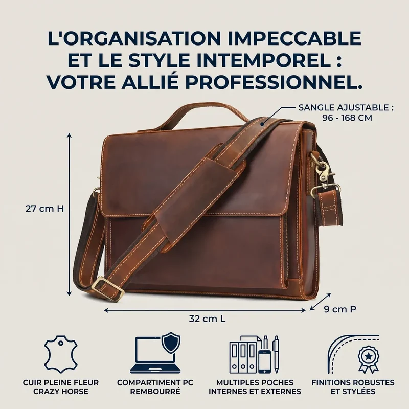 Sacoche ordinateur pour homme L'Ambassadeur - Posture soulagée & Allure prestige