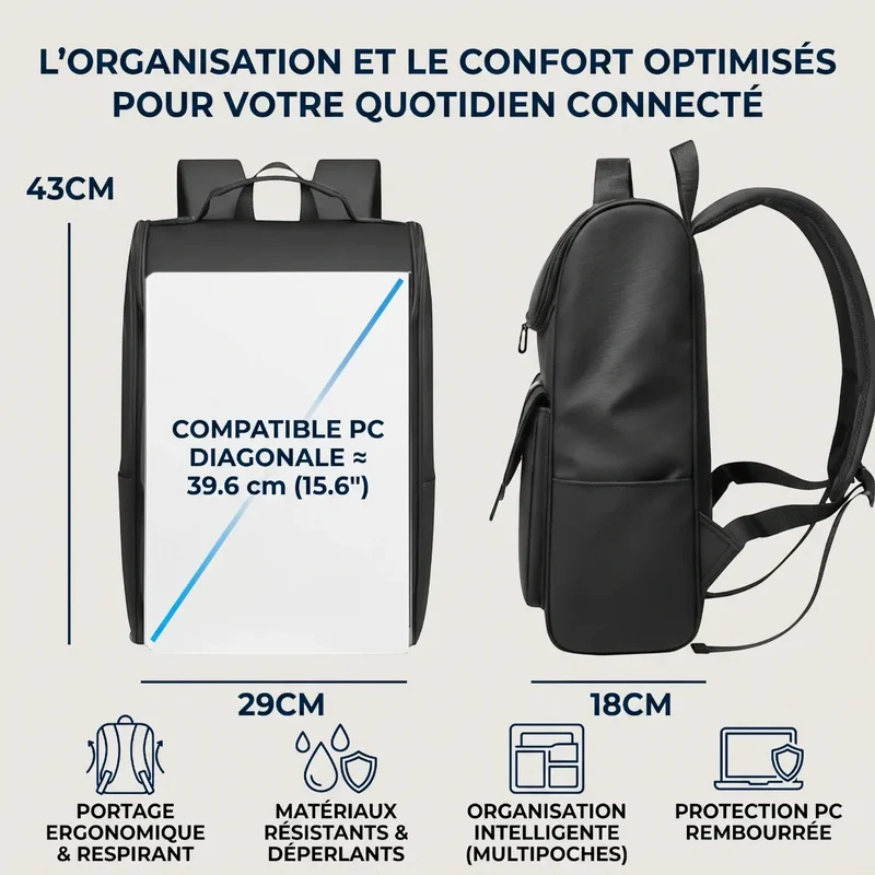 Sac à dos ordinateur homme Onyxium - Confort biomécanique & Protection absolue