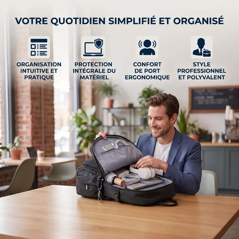 Sac à dos ordinateur homme JetLayer - Protection dorsale optimale & Organisation nomade fluide