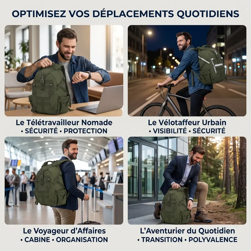 Sac à dos ordinateur homme TactiGrid - Rangement tactique & Confort biomécanique
