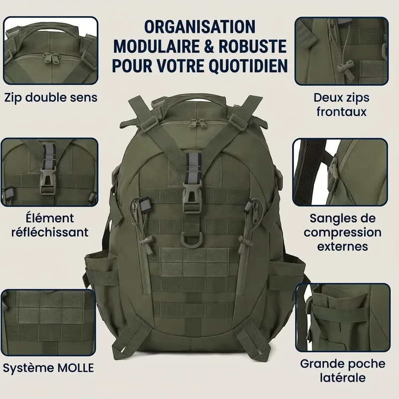 Sac à dos ordinateur homme TactiGrid - Rangement tactique & Confort biomécanique