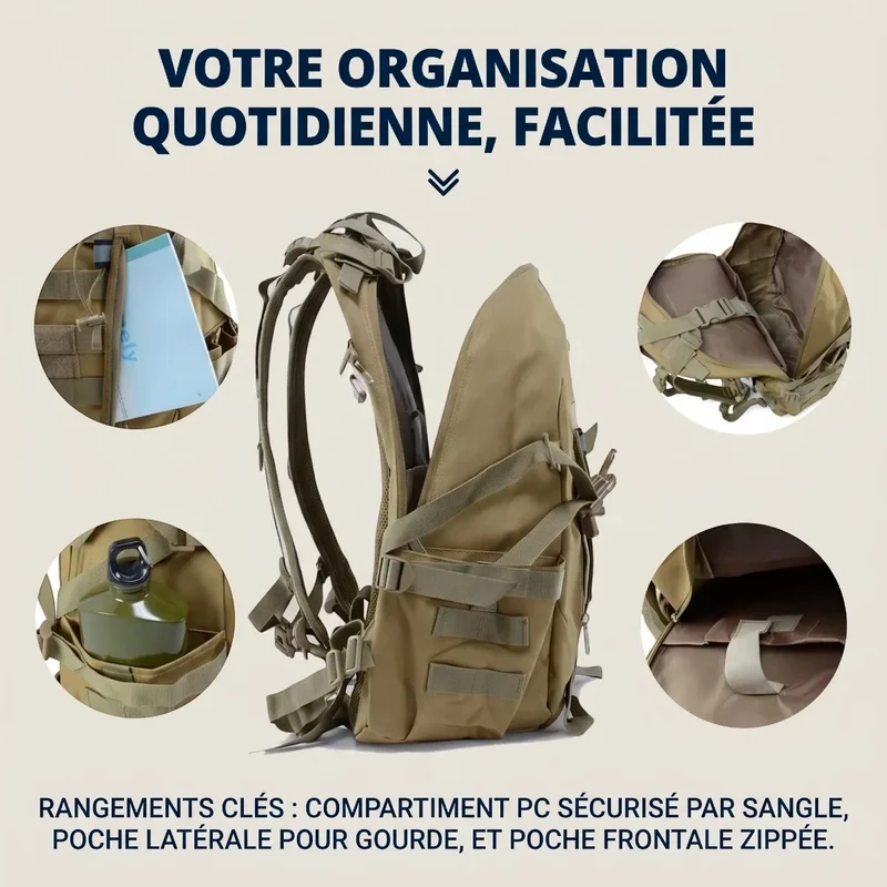 Sac à dos ordinateur homme TactiGrid - Rangement tactique & Confort biomécanique