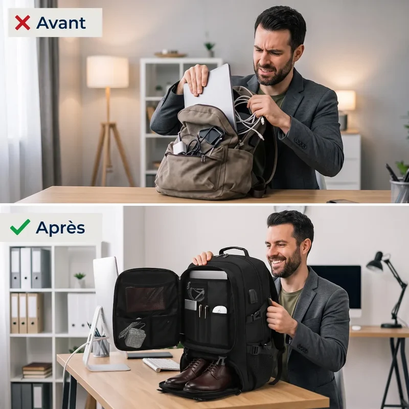 Sac à dos ordinateur homme Flexium - Grande capacité & Volume extensible