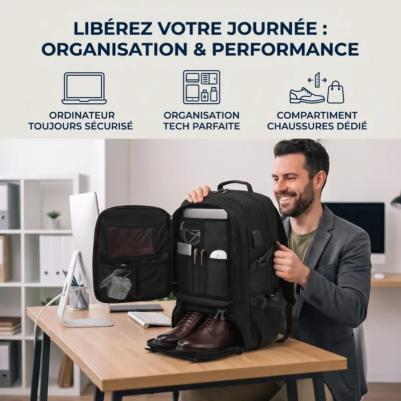 Sac à dos ordinateur homme Flexium - Grande capacité & Volume extensible