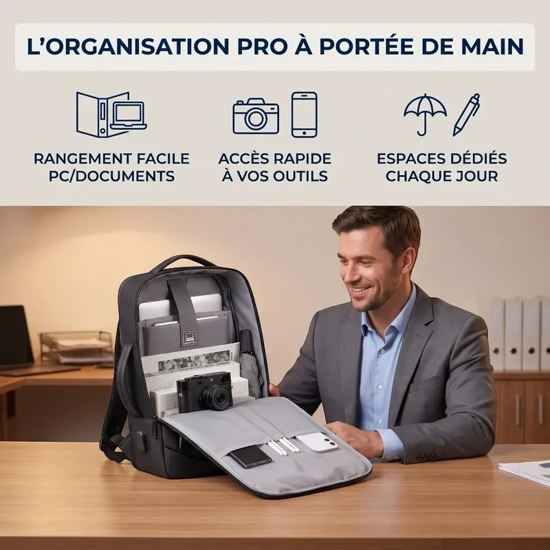 Sac à dos ordinateur homme UrbanShift - Préserve votre posture dorsale & Optimise votre rangement quotidien