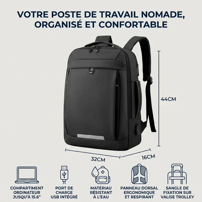 Sac à dos ordinateur homme UrbanShift - Préserve votre posture dorsale & Optimise votre rangement quotidien