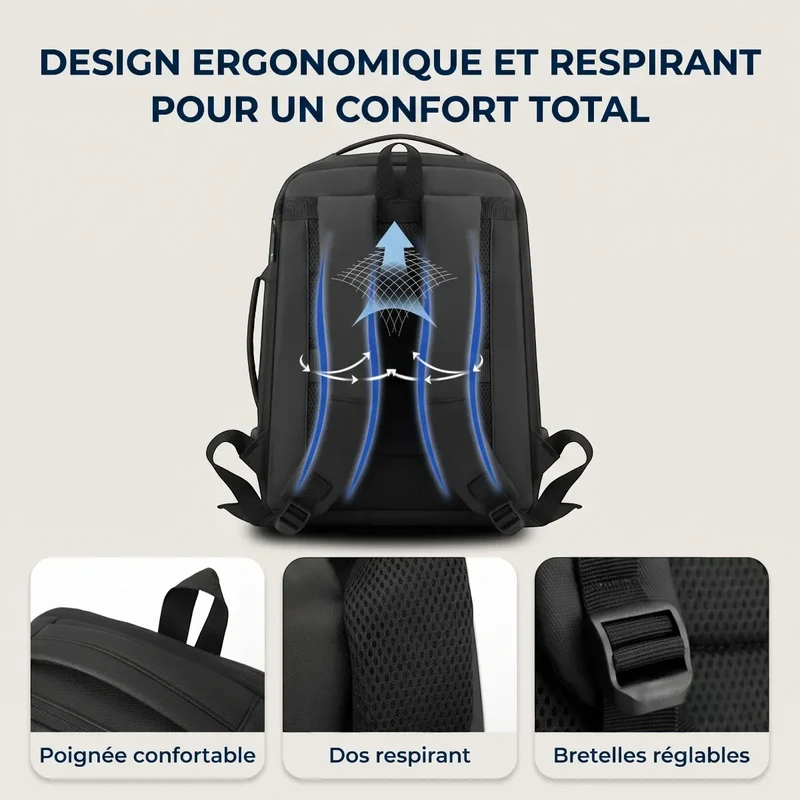 Sac à dos ordinateur homme UrbanShift - Préserve votre posture dorsale & Optimise votre rangement quotidien