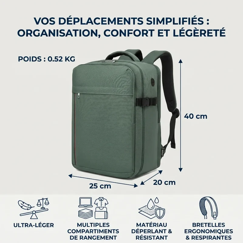 Sac à dos ordinateur homme ValiPack - Ergonomie & Format Cabine