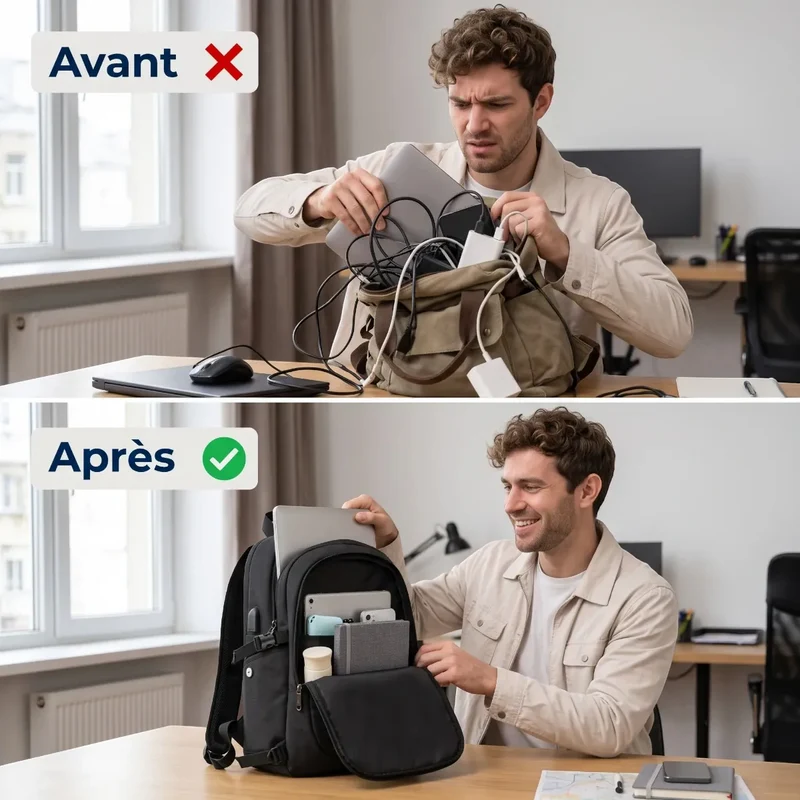 Sac à dos ordinateur homme KonoSync - Organisation nomade parfaite & Confort biomécanique