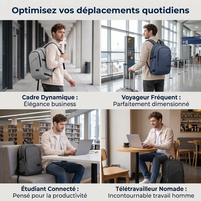 Sac à dos ordinateur homme KonoSync - Organisation nomade parfaite & Confort biomécanique