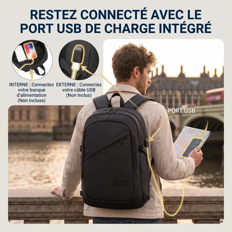 Sac à dos ordinateur homme KonoSync - Organisation nomade parfaite & Confort biomécanique