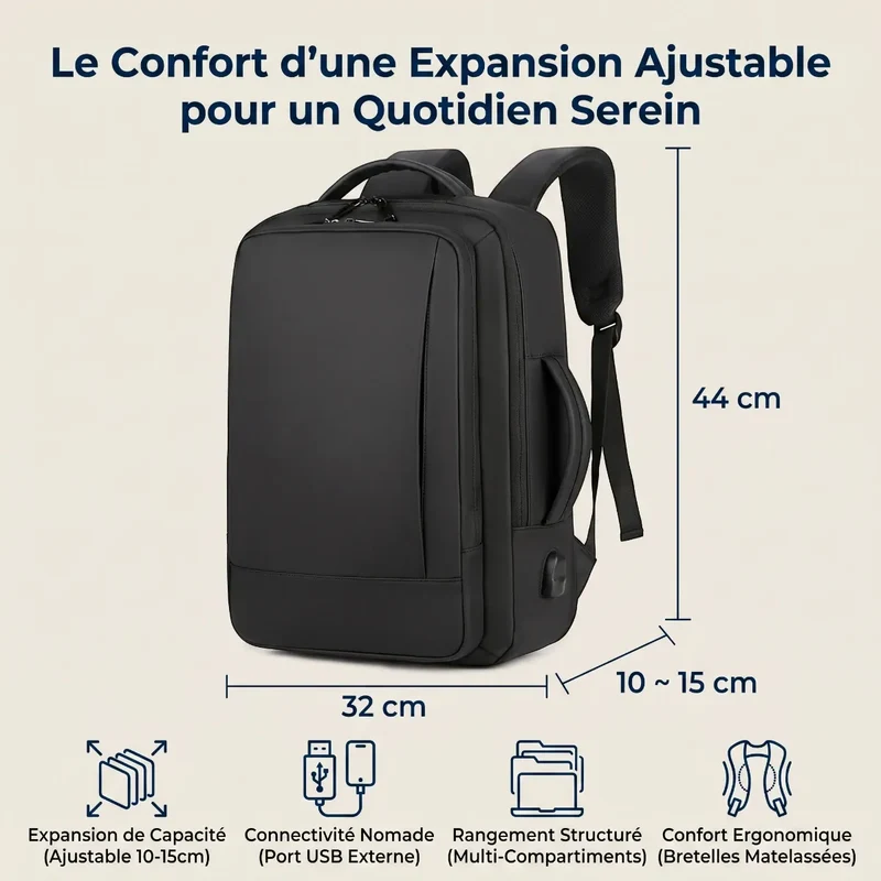 Sac à dos ordinateur homme Omni-Pack - Confort postural absolu & Organisation nomade optimale