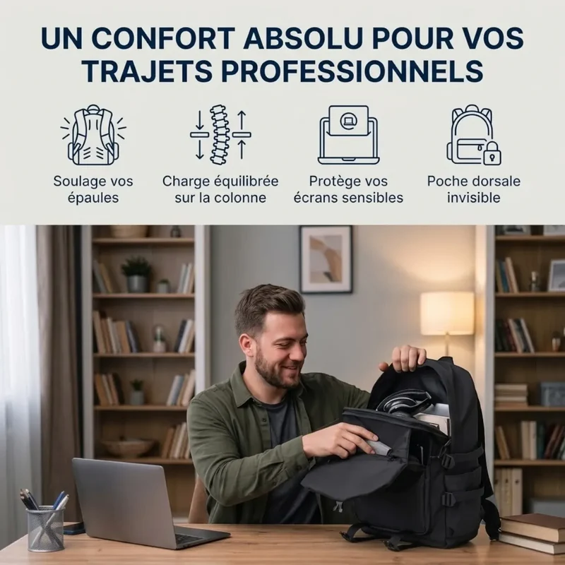 Sac à dos ordinateur homme Asymek - Soulagez votre dos au quotidien & Boostez votre productivité mobile