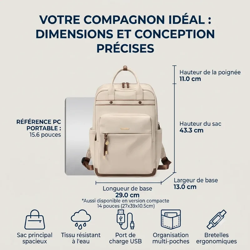 Sac à dos ordinateur femme Duna - Élégance mobile et posture préservée