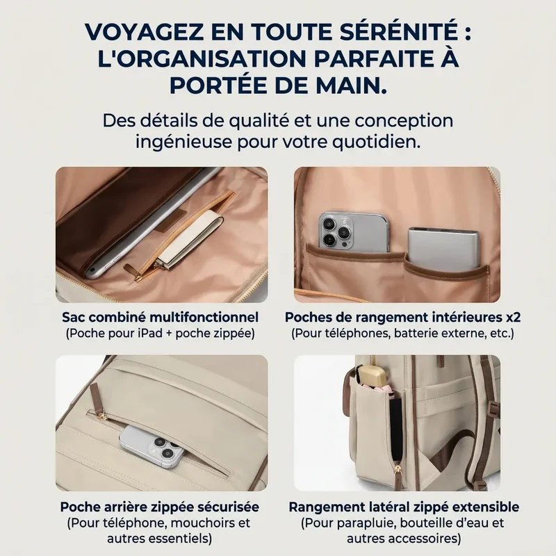 Sac à dos ordinateur femme Lotusia - Mobilité élégante sans fatigue