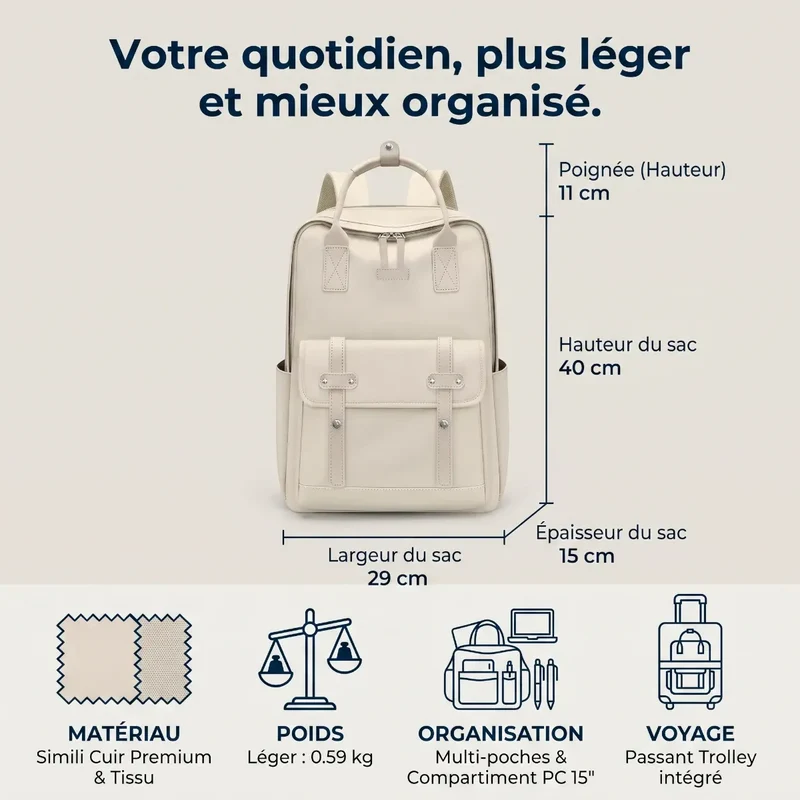 Sac à dos ordinateur femme Kora - Allégez vos déplacements quotidiens