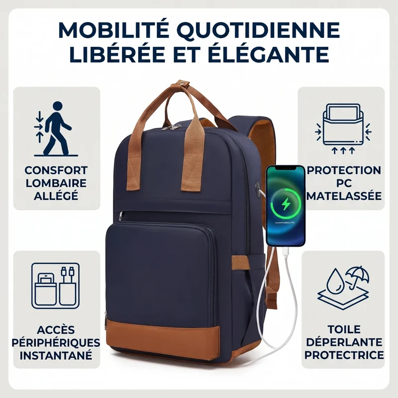 Sac à dos ordinateur femme Kono - Le confort nomade absolu