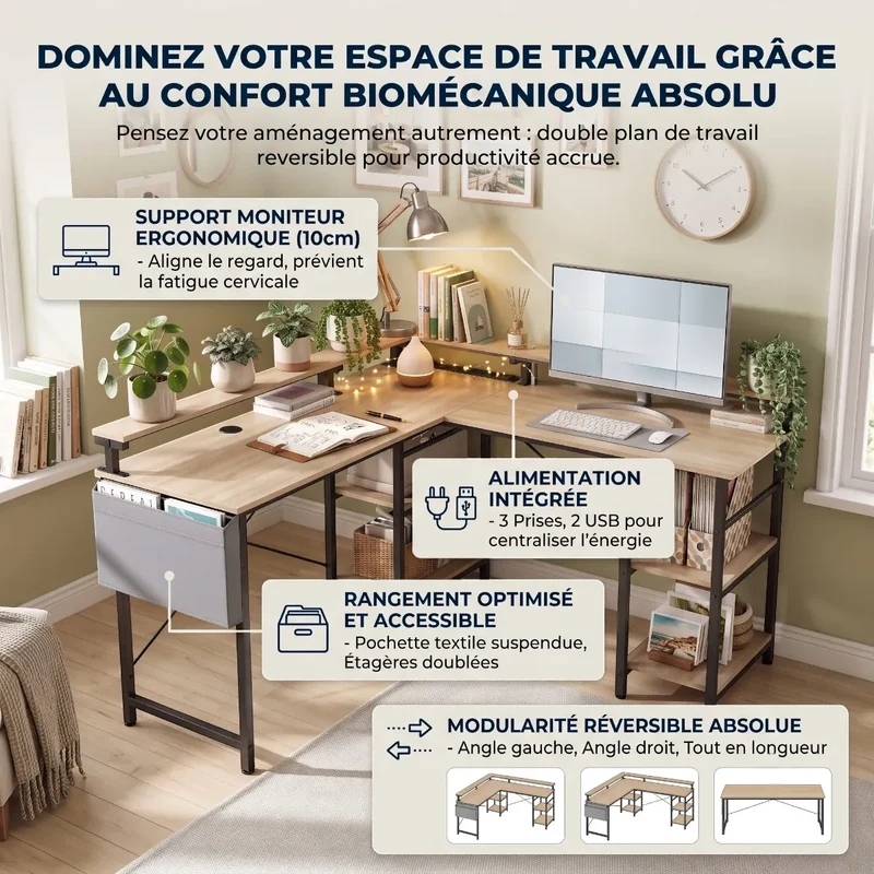 Bureau d'angle industriel Kave - Modulable Avec rangements Réversible