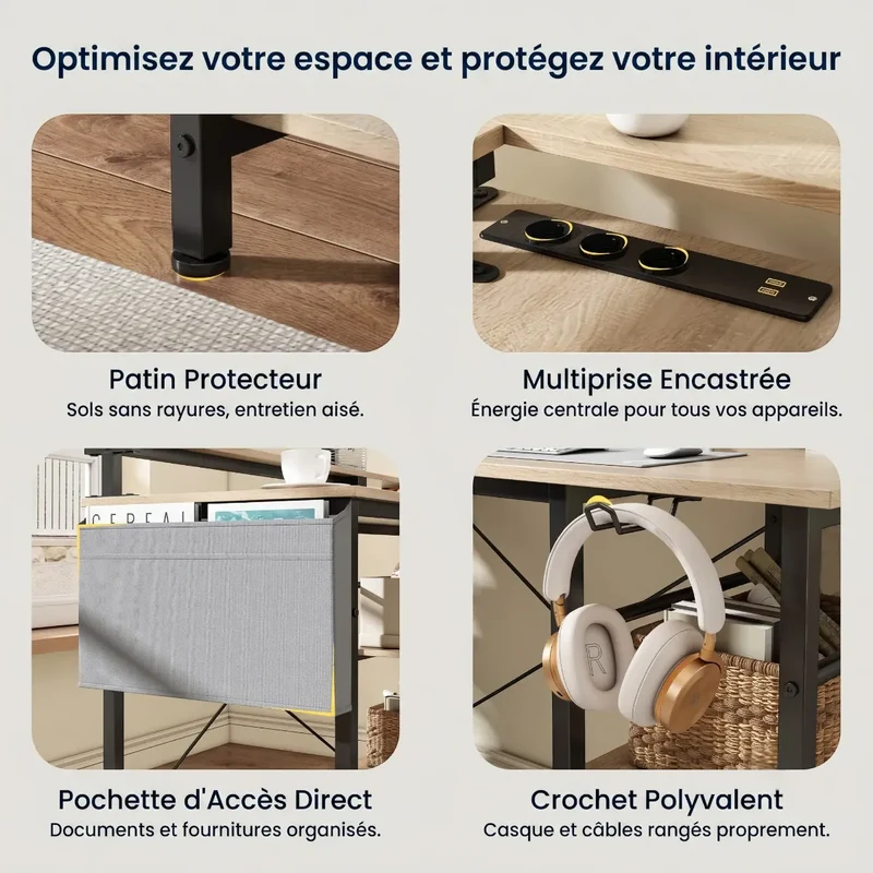 Bureau d'angle industriel Kave - Modulable Avec rangements Réversible