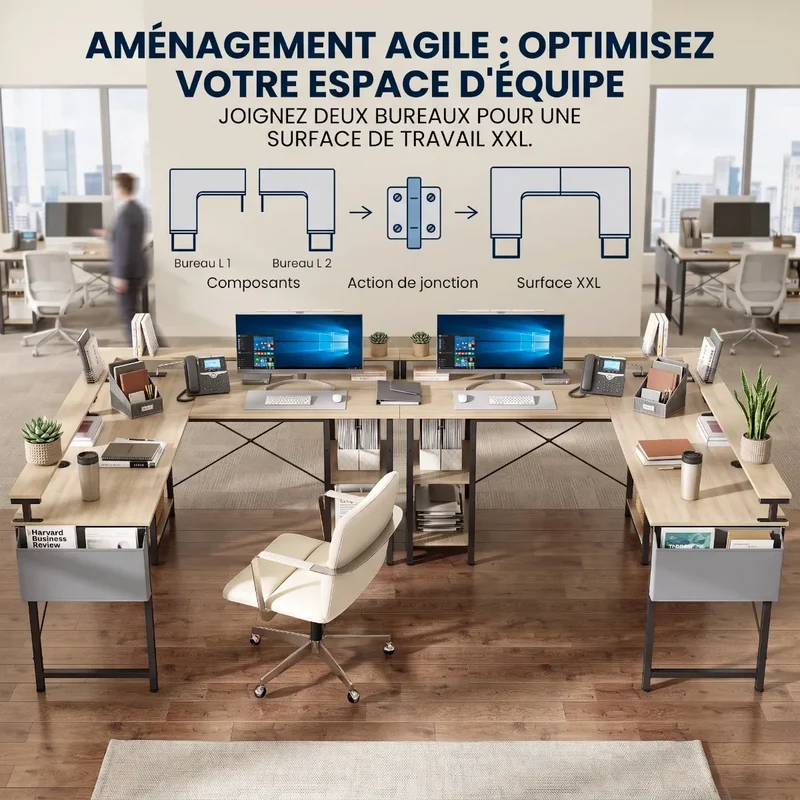 Bureau d'angle industriel Kave - Modulable Avec rangements Réversible