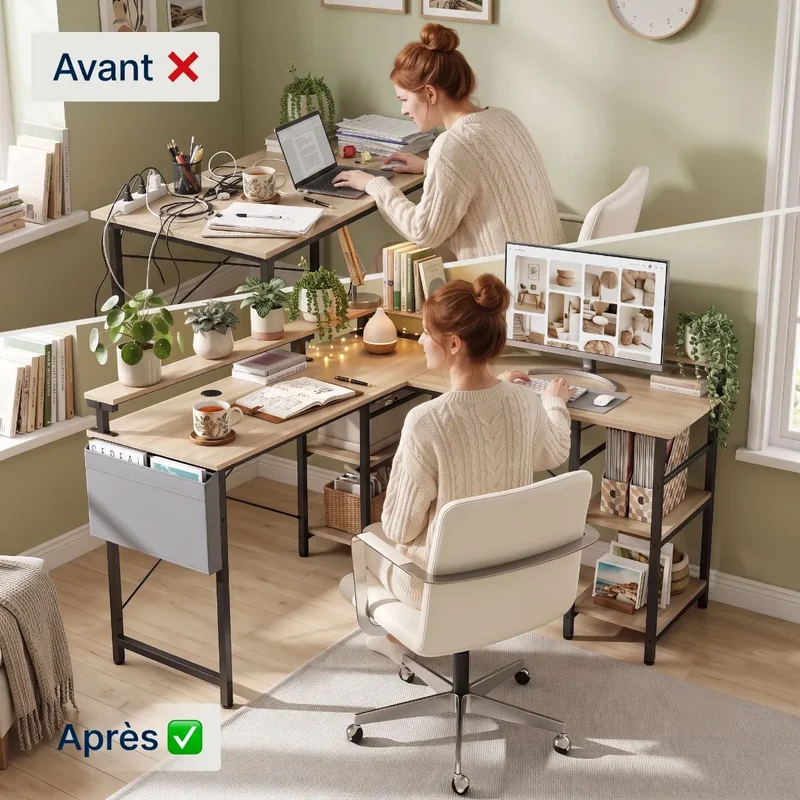 Bureau d'angle industriel Kave - Modulable Avec rangements Réversible