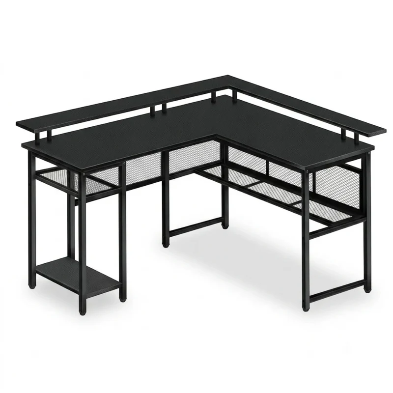 Bureau d'Angle Gaming L-Tech 136 Gain de place - Hub, LED RGB & Support Écran