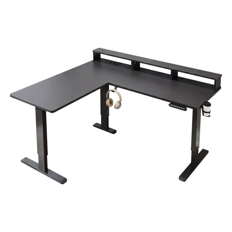 Bureau d'angle Gaming Assis-Debout Kova Pro - Avec rangements - Gain de place & Posture ergonomique